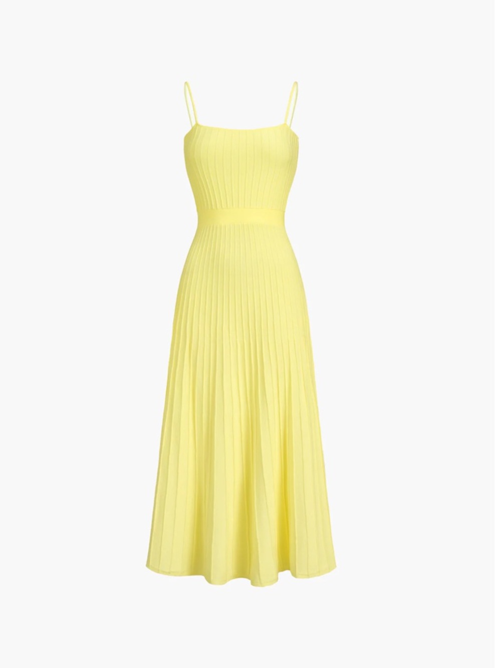 Commense Pleated Spaghetti-Strap Maxi Dress in Pale Yellow - Picture 2 of 4
